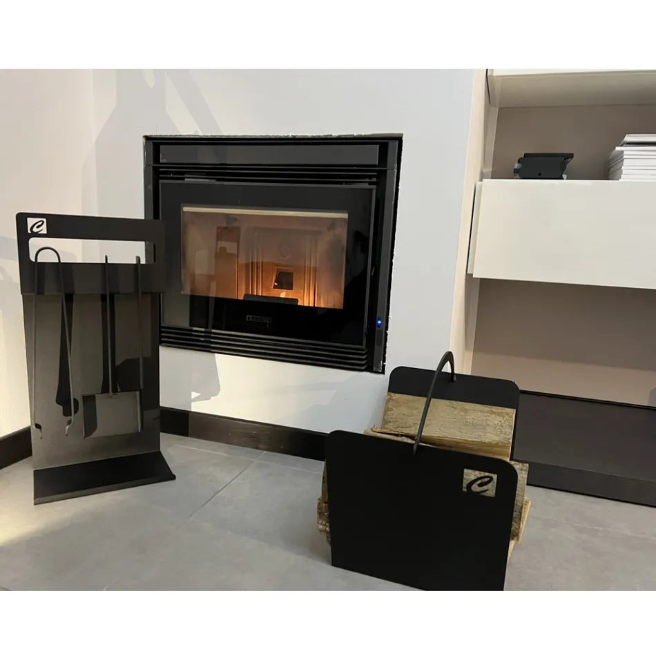 Black Steel Modern Indoor Log Holder Made in Italy - Libeccio Viadurini