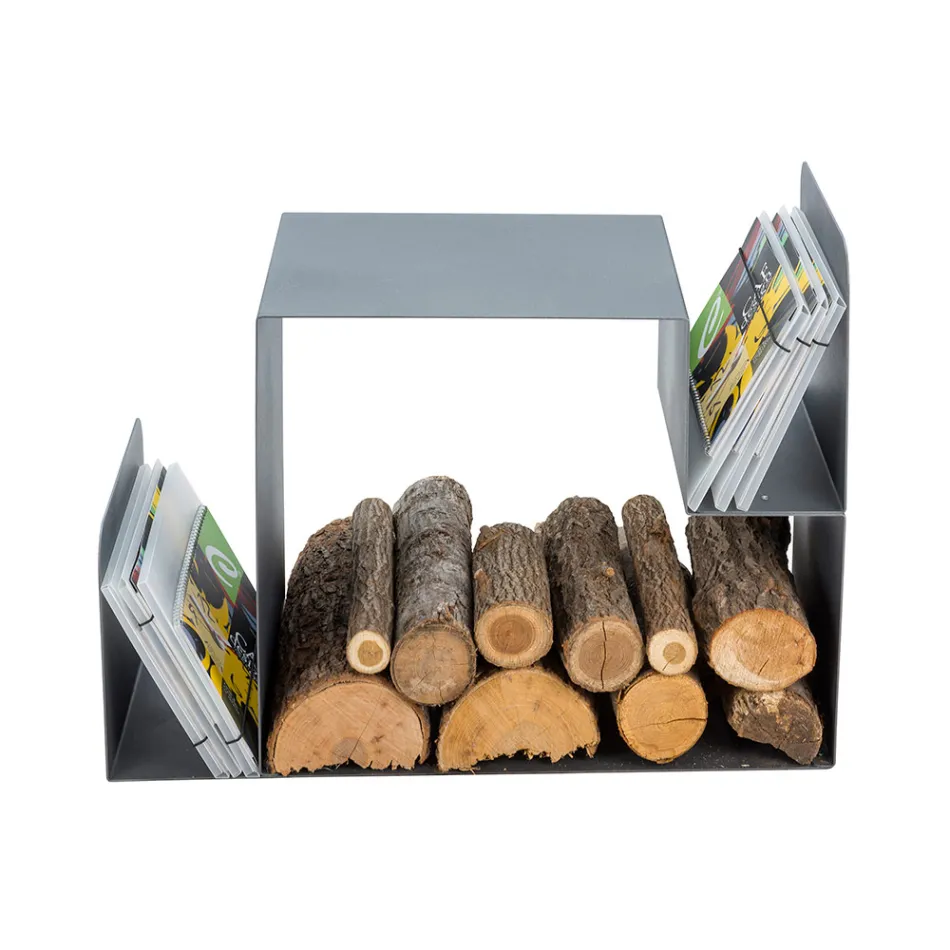 Design houtblokhouder voor binnen in grijs staal Made in Italy - Tramontana Viadurini