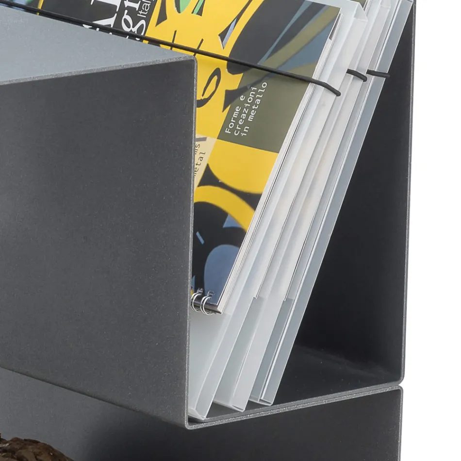 Design houtblokhouder voor binnen in grijs staal Made in Italy - Tramontana Viadurini