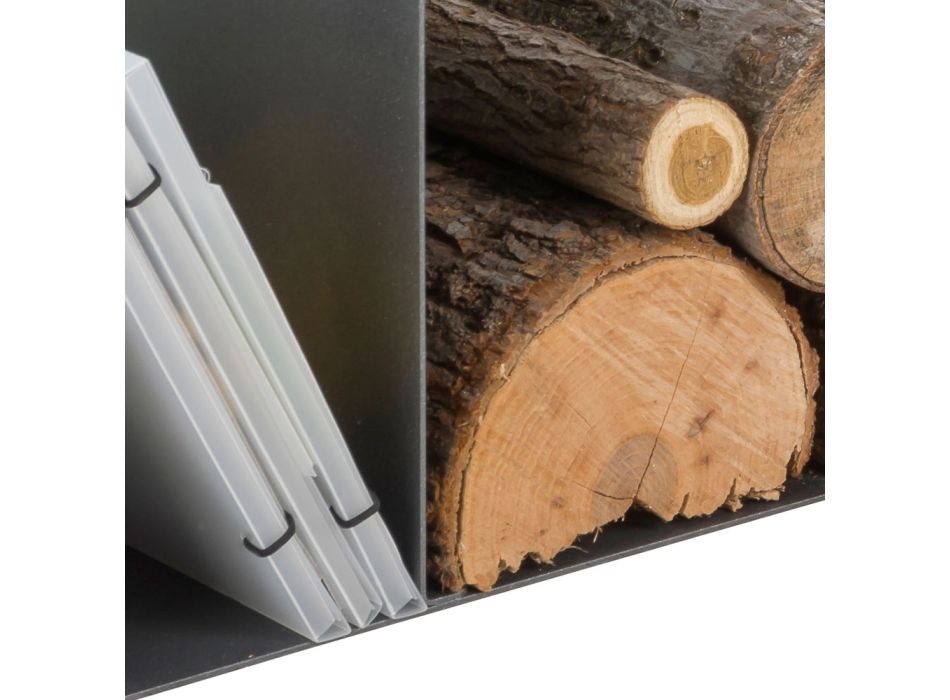 Design houtblokhouder voor binnen in grijs staal Made in Italy - Tramontana Viadurini