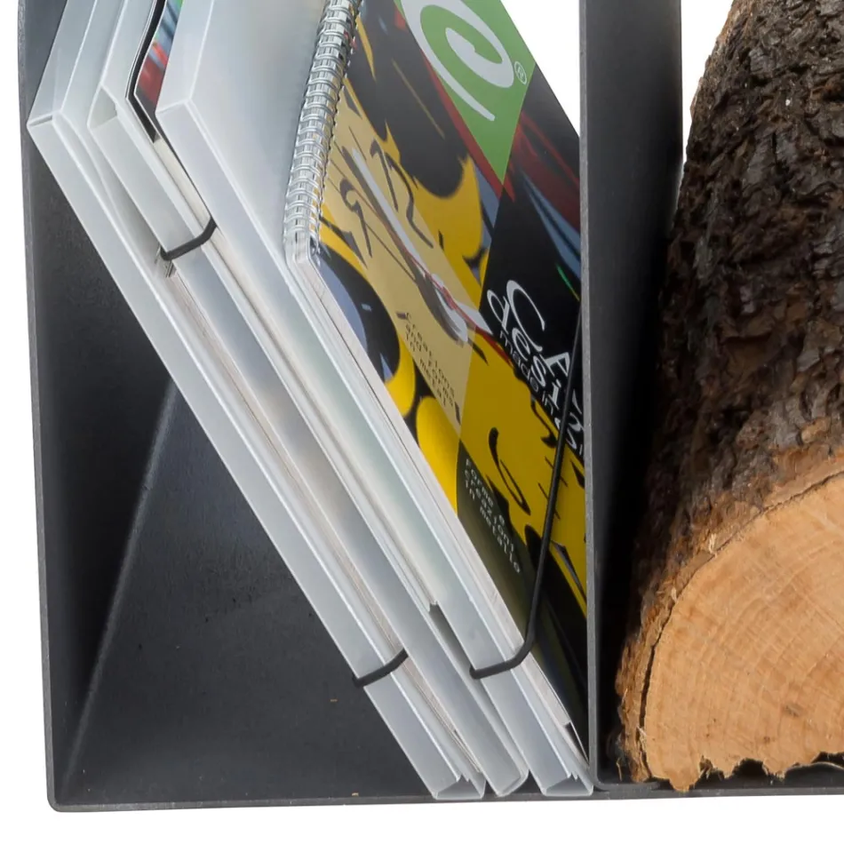 Design houtblokhouder voor binnen in grijs staal Made in Italy - Tramontana Viadurini