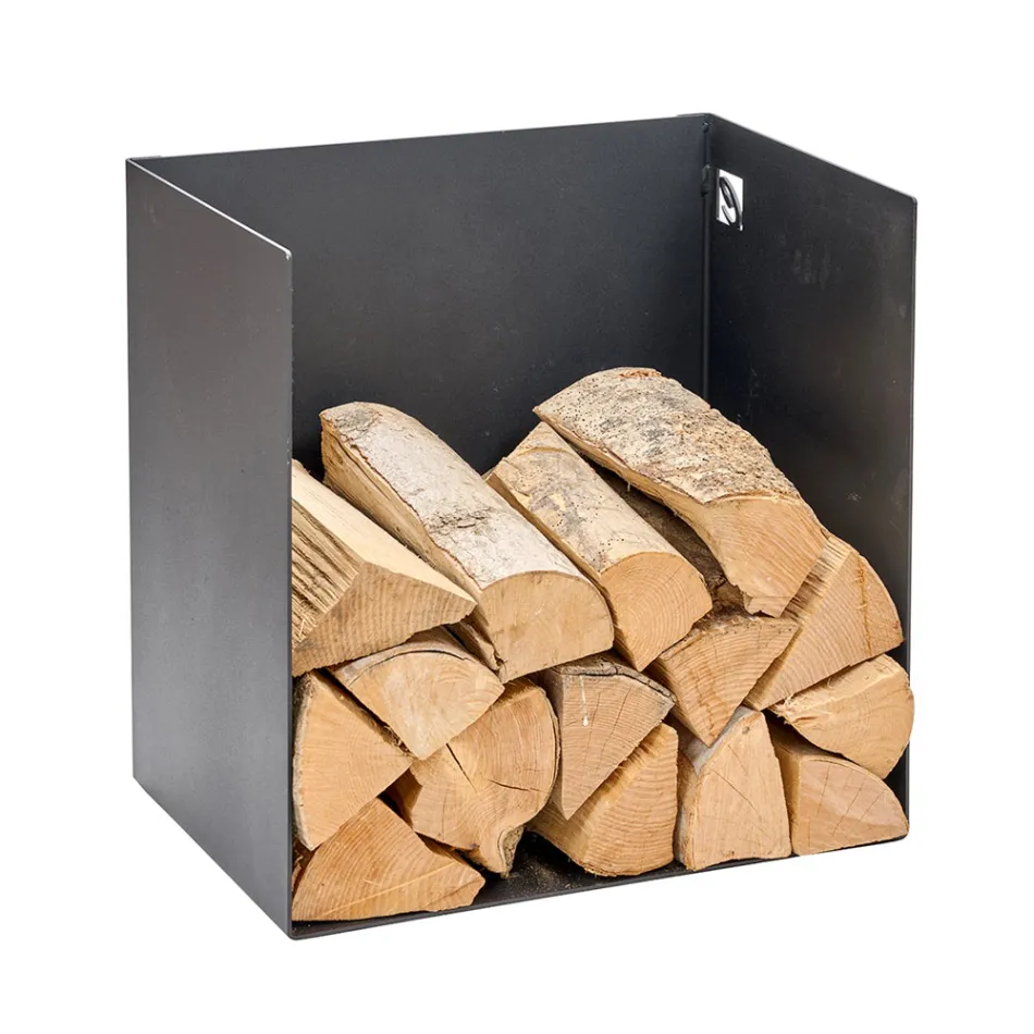 Haardhouthouder in zwart geverfd staal Gemaakt in Italië - Fiamme Viadurini