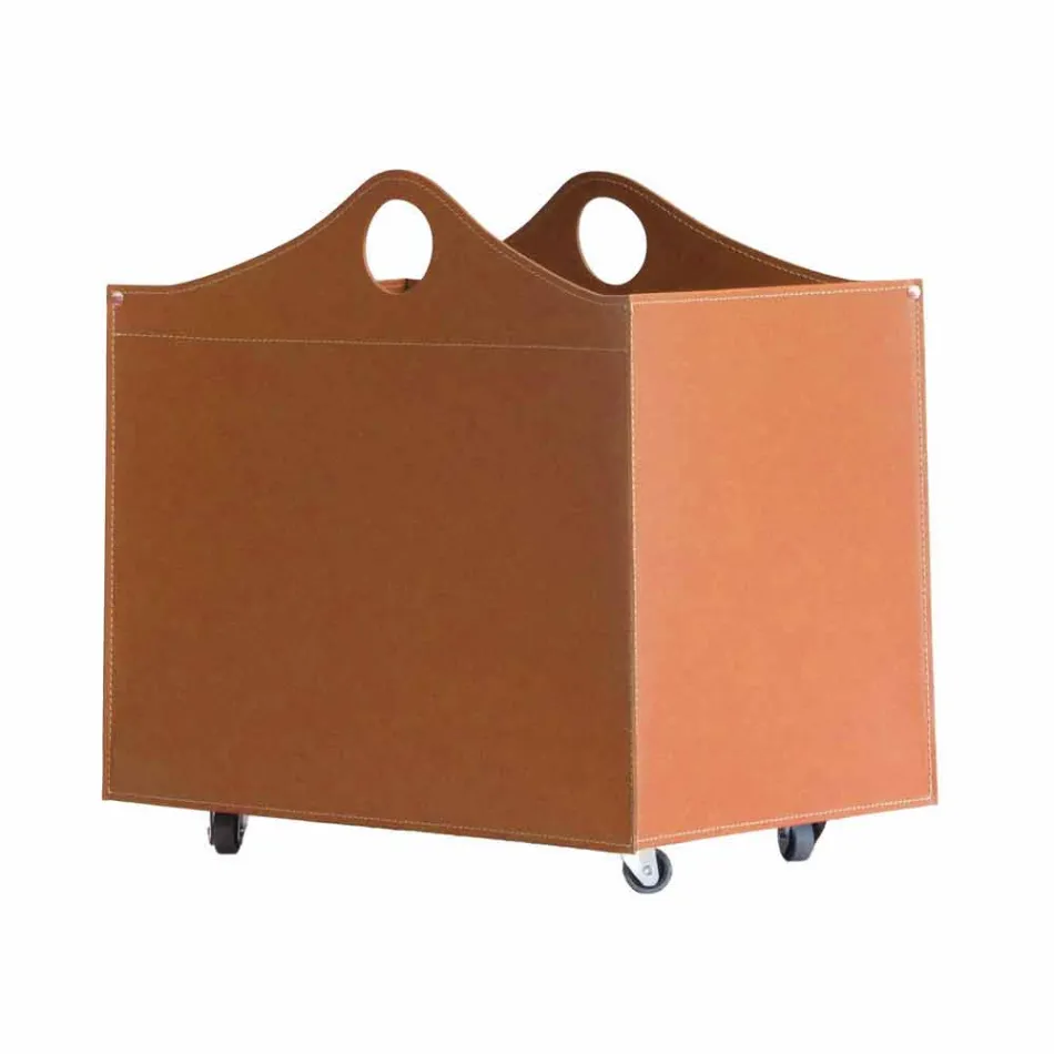 Portalegna gebonden leder met WoodBag wielen made in Italy Viadurini