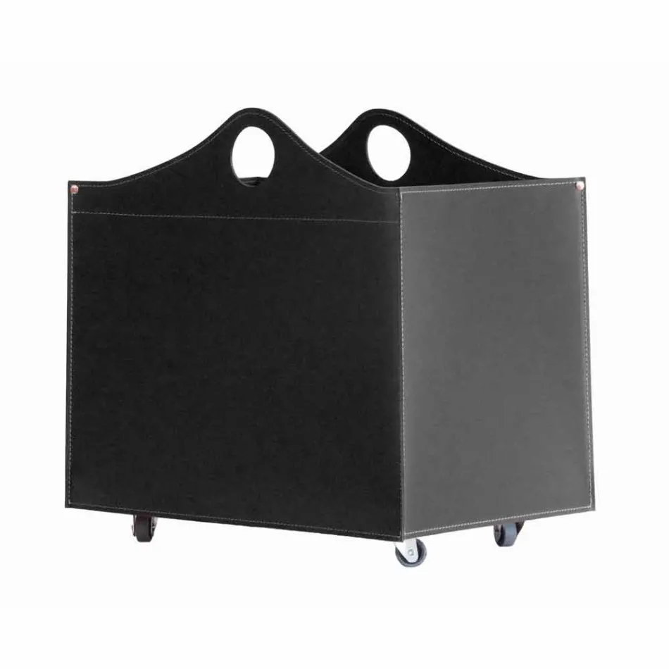 Portalegna gebonden leder met WoodBag wielen made in Italy Viadurini