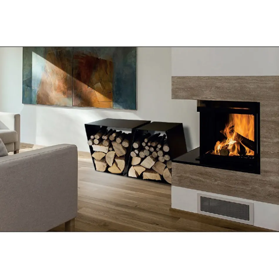 Moderne vloerhouten houder in gelakt staal Made in Italy - Demetra Viadurini