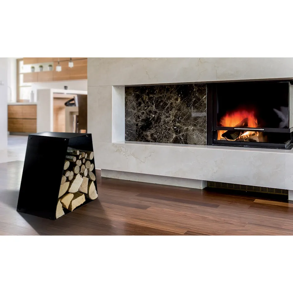 Moderne vloerhouten houder in gelakt staal Made in Italy - Demetra Viadurini