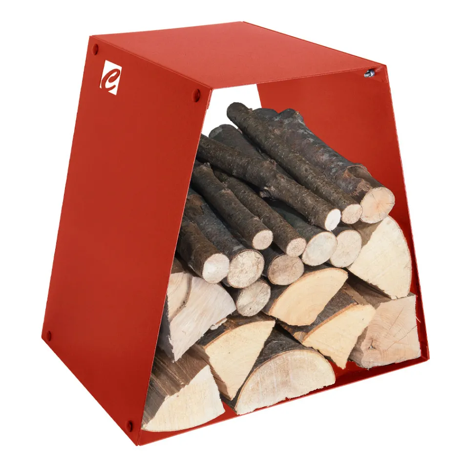 Moderne vloerhouten houder in gelakt staal Made in Italy - Demetra Viadurini