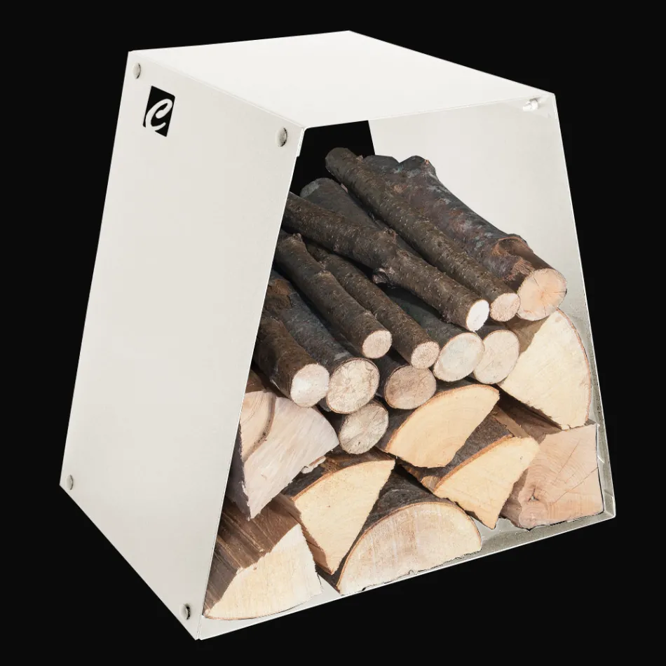 Moderne vloerhouten houder in gelakt staal Made in Italy - Demetra Viadurini