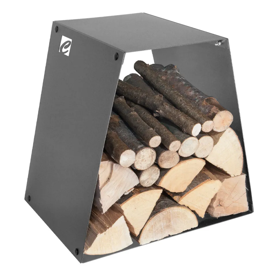 Moderne vloerhouten houder in gelakt staal Made in Italy - Demetra Viadurini