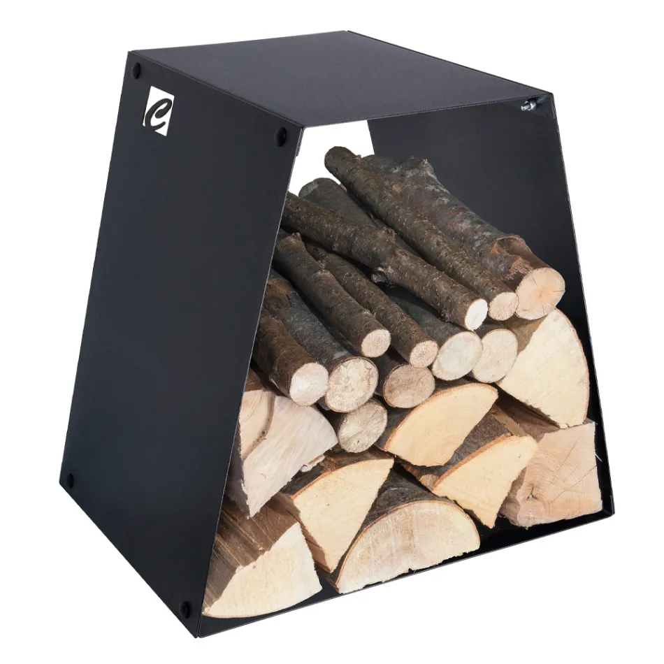 Moderne vloerhouten houder in gelakt staal Made in Italy - Demetra Viadurini