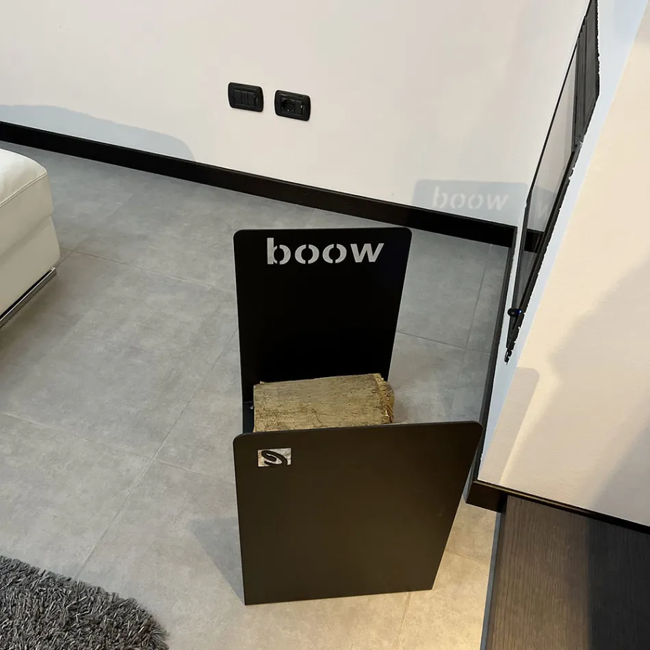 Moderne houten houder in zwart staal Minimal Design met gravure - Altano Viadurini