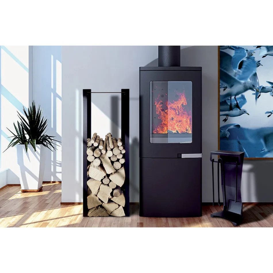 Moderne houtblokhouder in gelakt staal Made in Italy - Patrik Viadurini