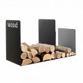 Dubbele houten houder in zwart staal met zijdecoratie Modern Design - Altano1