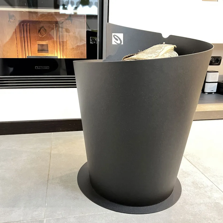 Ronde houten houder voor binnen in zwart staal Italiaans modern design - Favonio Viadurini