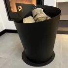 Ronde houten houder voor binnen in zwart staal Italiaans modern design - Favonio Viadurini