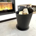 Ronde houten houder voor binnen in zwart staal Italiaans modern design - Favonio Viadurini