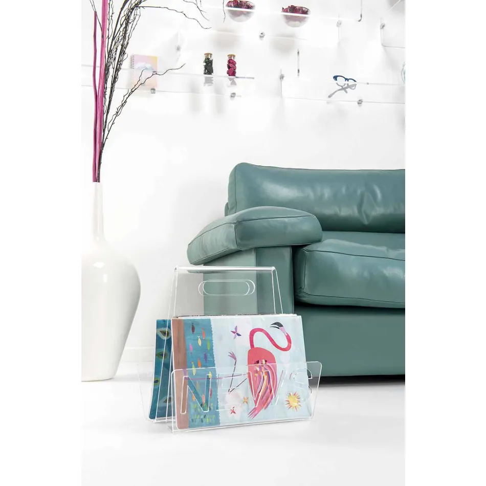 Tijdschriftenrek in zwart of transparant plexiglasontwerp Gemaakt in Italië - Omar Viadurini