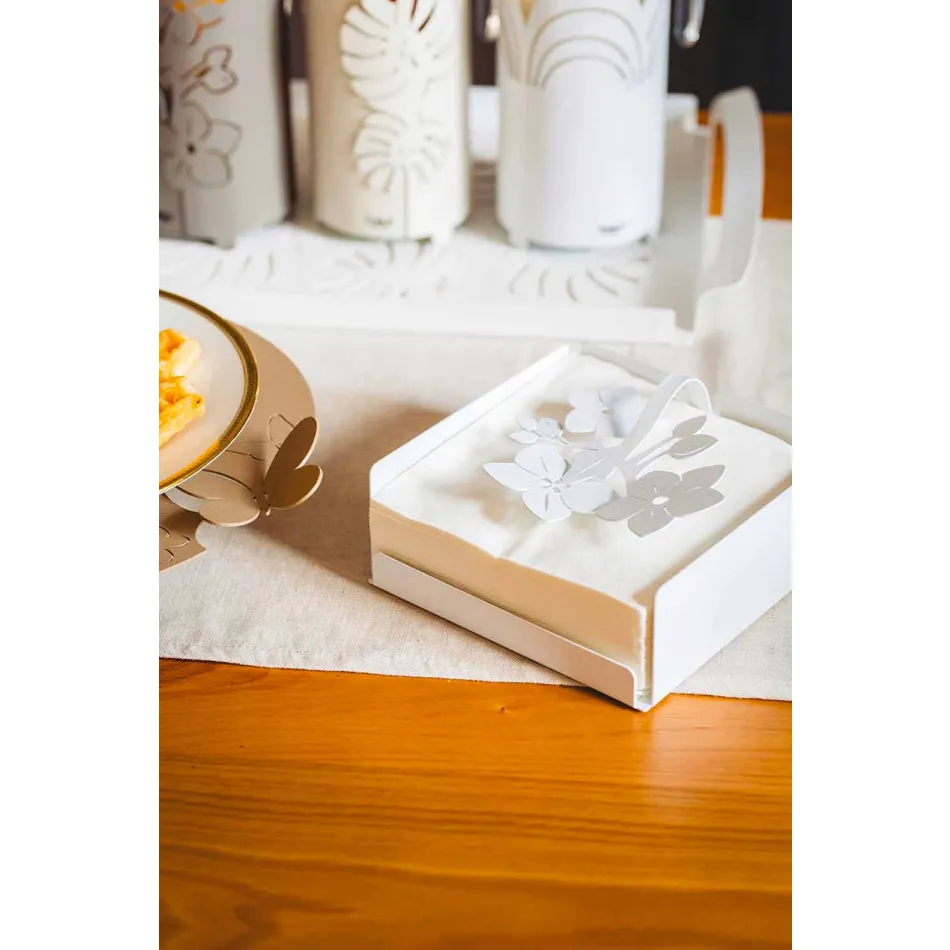 Moderne servethouder met lage bloemen in ijzerblauw, wit of modder - Marken Viadurini