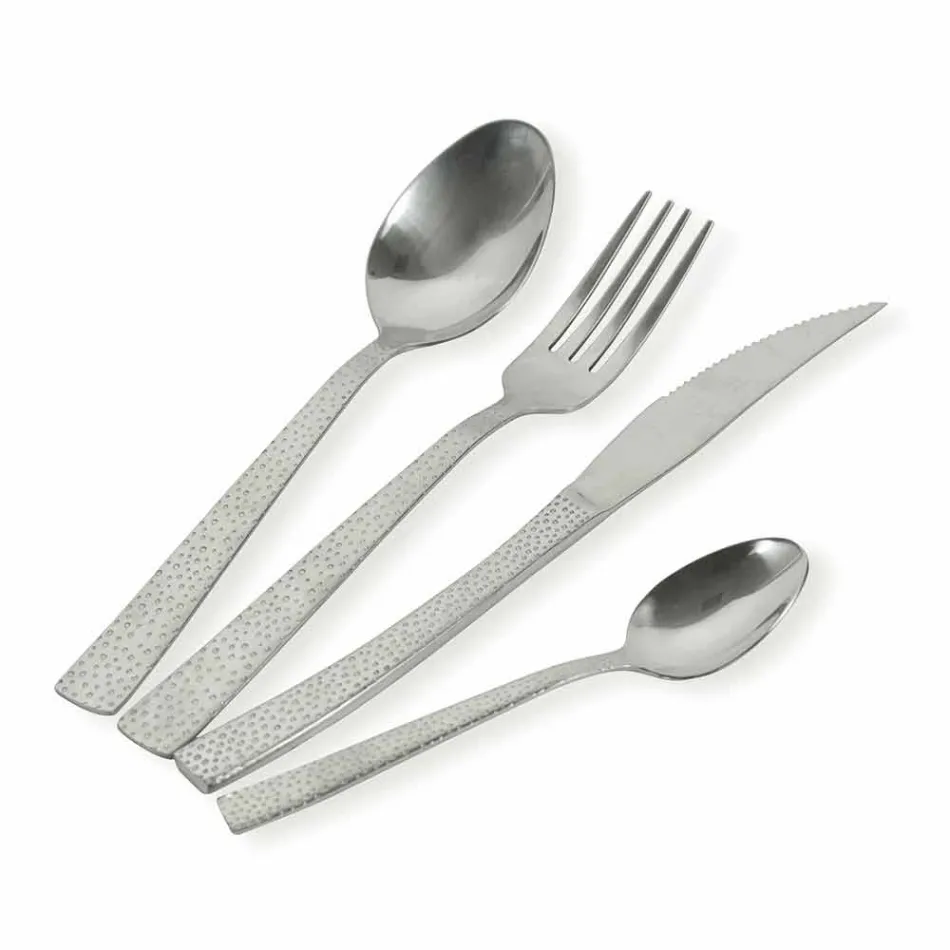 24-delig designer serveerbestek in staal met schildpadeffect - Rockpos Viadurini