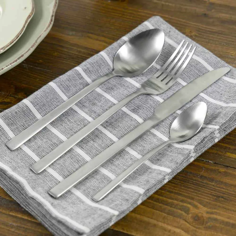 Design Serveerbestek in Satijn Staal 24 Stuks Compleet - Fayette Viadurini