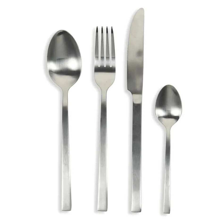 Design Serveerbestek in Satijn Staal 24 Stuks Compleet - Fayettepos Viadurini