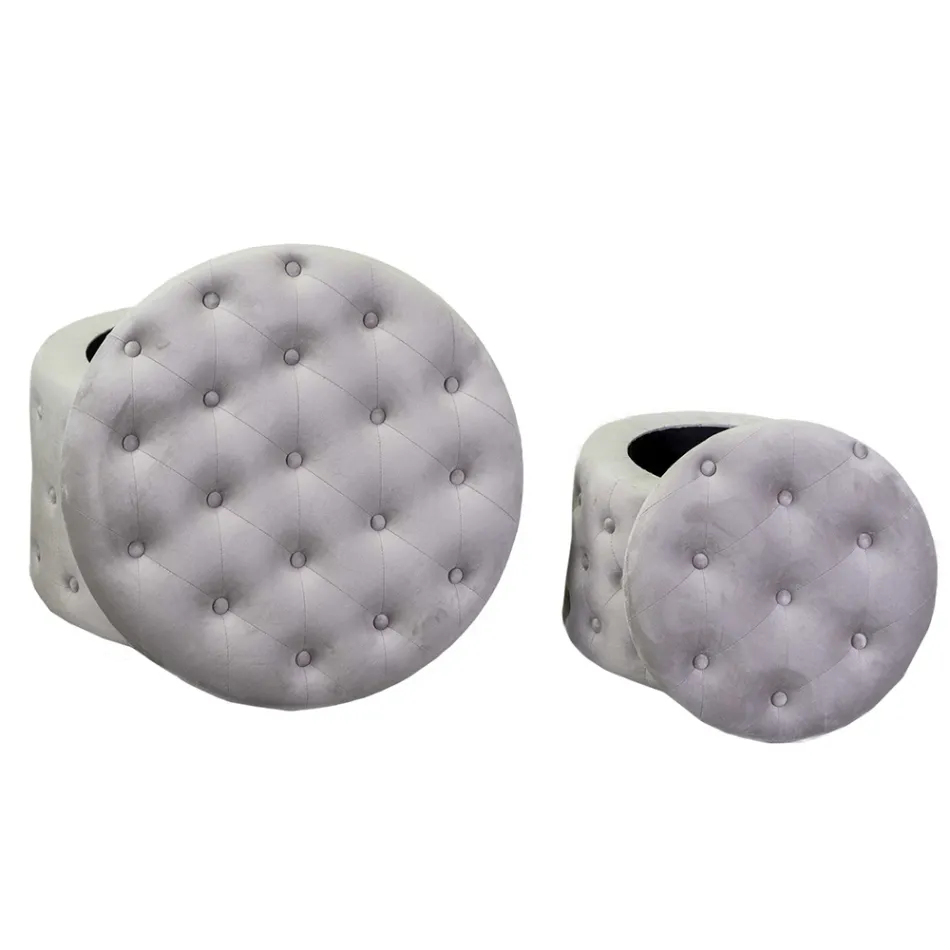 Poef met container bekleed met capitoné fluweel met knopen - Arcipelago Viadurini