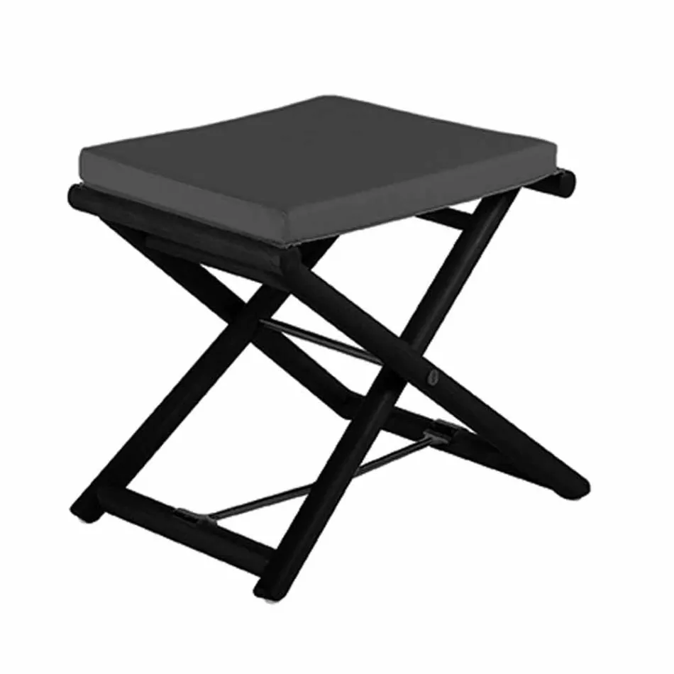 Buitenpoef in natuurlijk of zwart mat hout en kussen, gemaakt in Italië - Suzana Viadurini