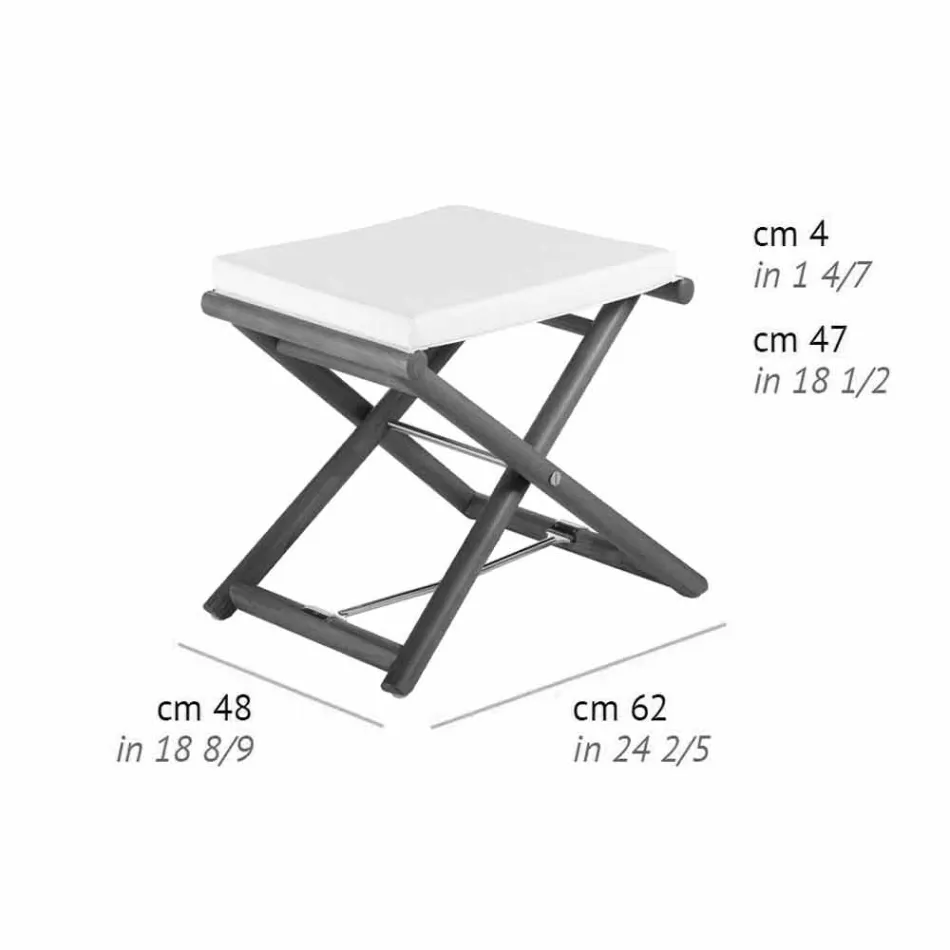 Buitenpoef in natuurlijk of zwart mat hout en kussen, gemaakt in Italië - Suzana Viadurini