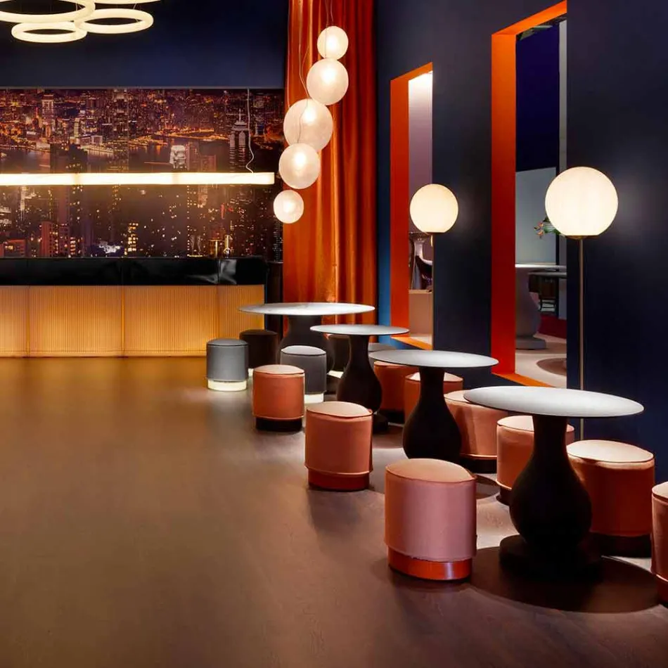 Poef voor buiten, in polyethyleen en stof of leer - Mara Slide Viadurini