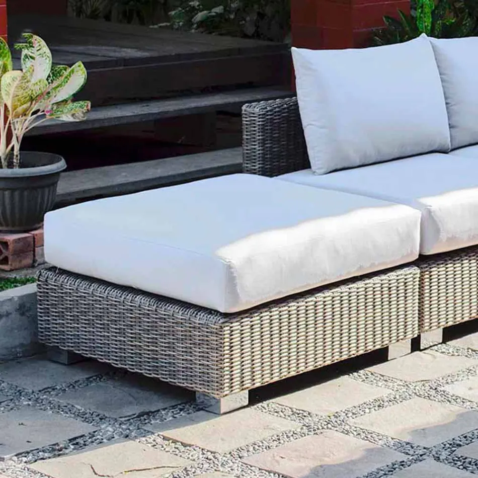 Poef modern exterieur in grijs-taupe Jaco polyethyleen, handgemaakte Viadurini