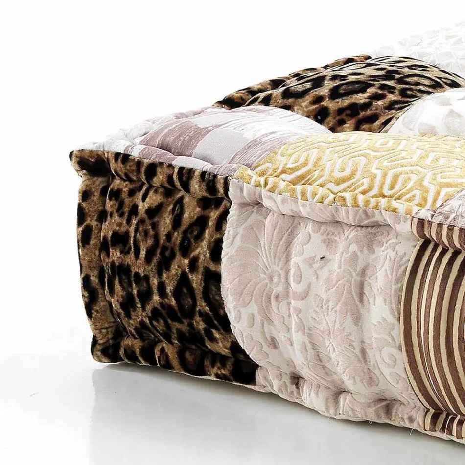 Etnische vierkante poef in patchworkstof of fluweel - vezel Viadurini