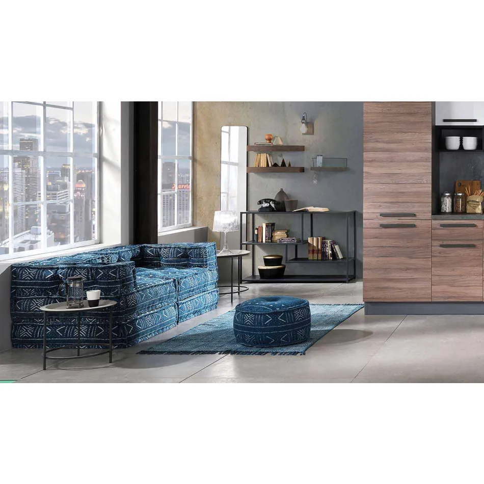 Etnische vierkante poef in patchworkstof of fluweel - vezel Viadurini