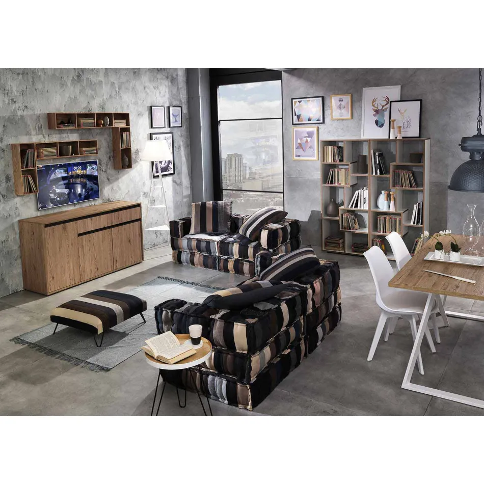 Etnische vierkante poef in patchworkstof of fluweel - vezel Viadurini