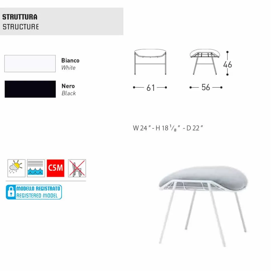 Varaschin Zomer outdoor poef / voetenbank in stof en staal Viadurini
