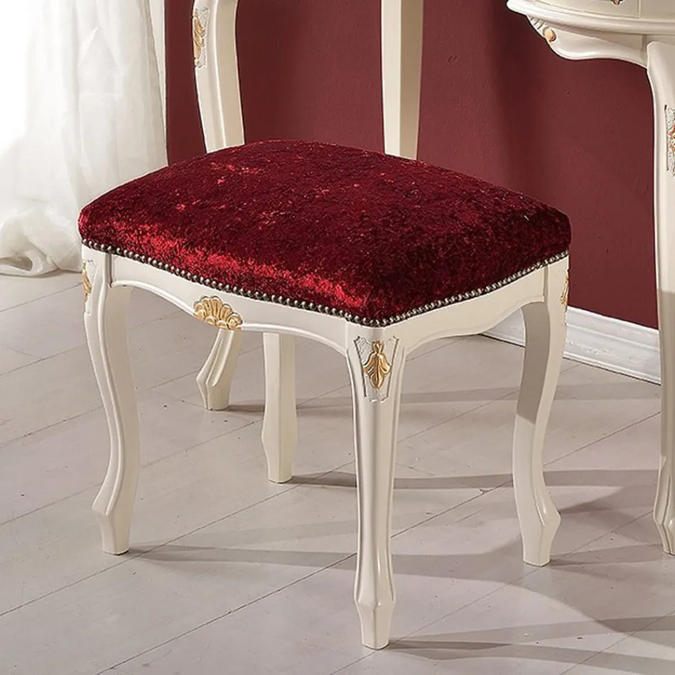 Klassieke stijl poef in walnoothout en stof gemaakt in Italië - luxe Viadurini