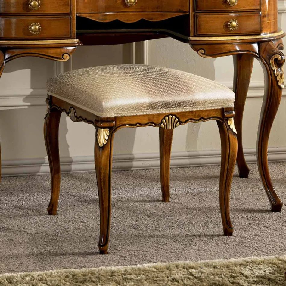 Klassieke stijl poef in hout bedekt met stof gemaakt in Italië - Cambrige Viadurini