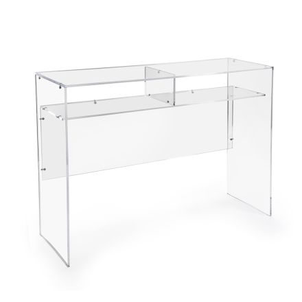 Praktisch vrijstaand bureau van transparant plexiglas, gemaakt in Italië - Ghea Viadurini