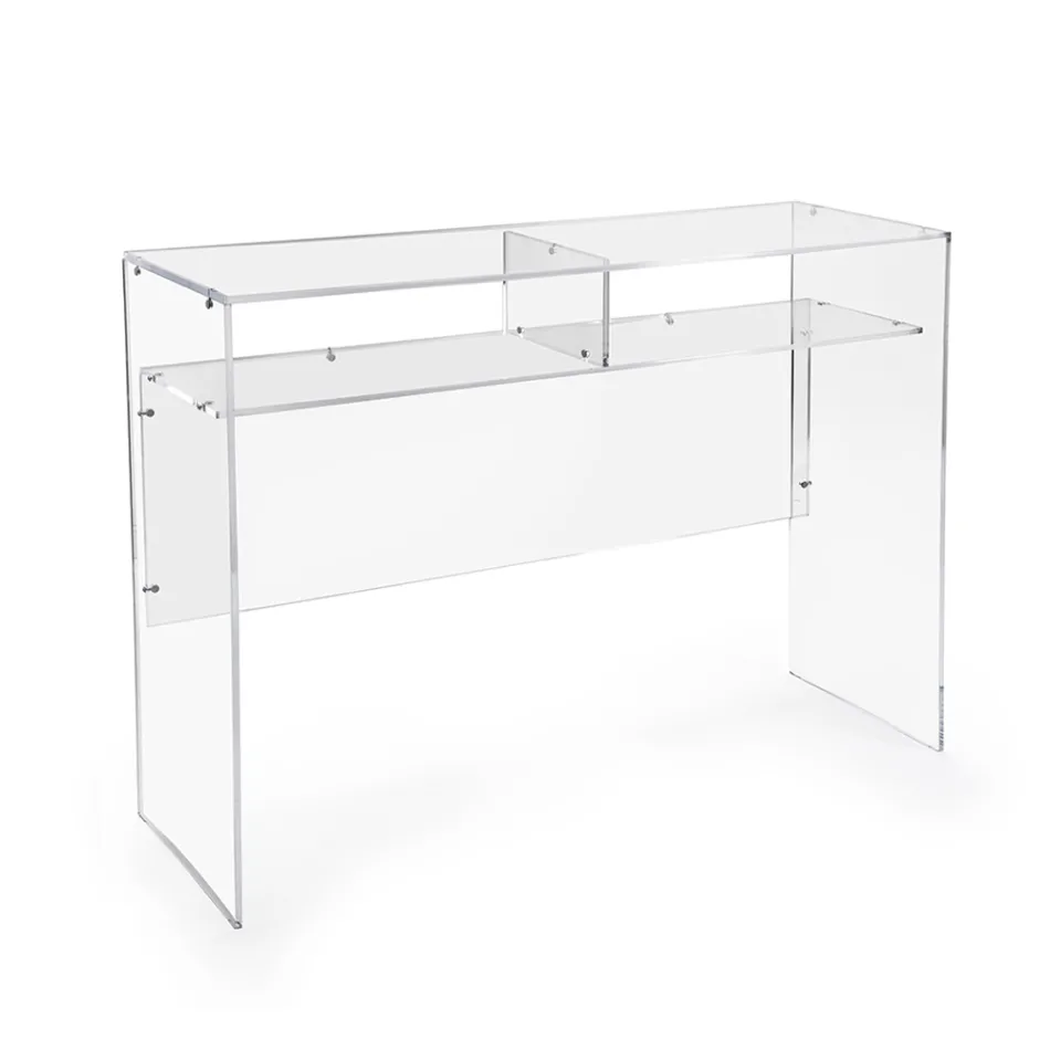 Praktisch vrijstaand bureau van transparant plexiglas, gemaakt in Italië - Ghea Viadurini