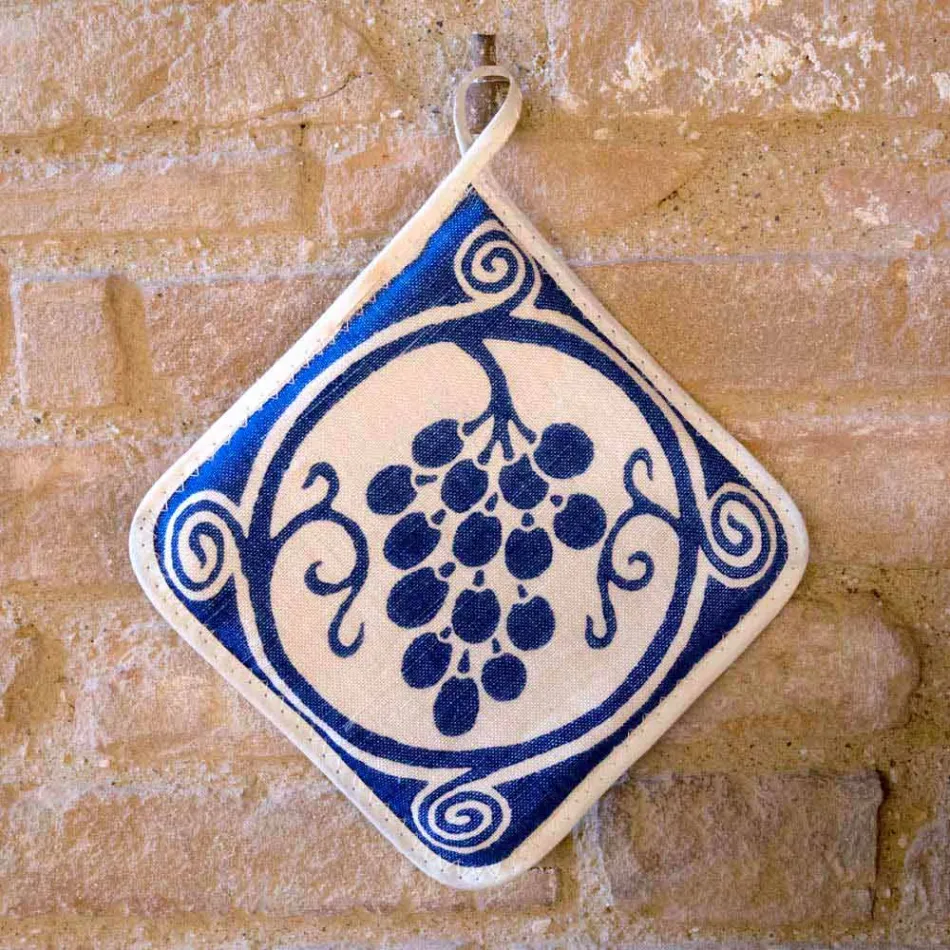 Pannenlappen van Italiaanse kunst in puur linnen met handafdruk uit één stuk - merken Viadurini