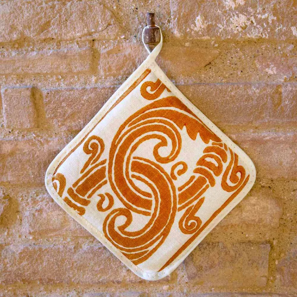 Pannenlappen van Italiaanse kunst in puur linnen met handafdruk uit één stuk - merken Viadurini