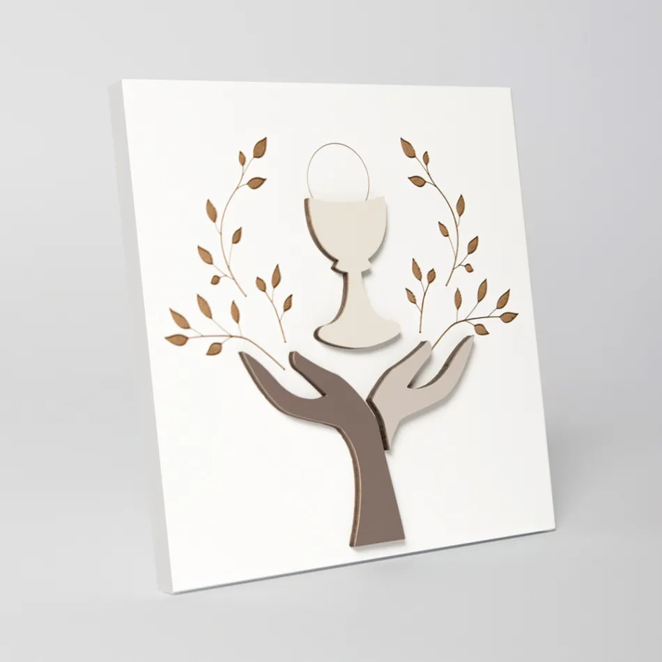 Afbeelding gemaakt met lasergravure van olijfboom en hostie Made in Italy - Joel Viadurini