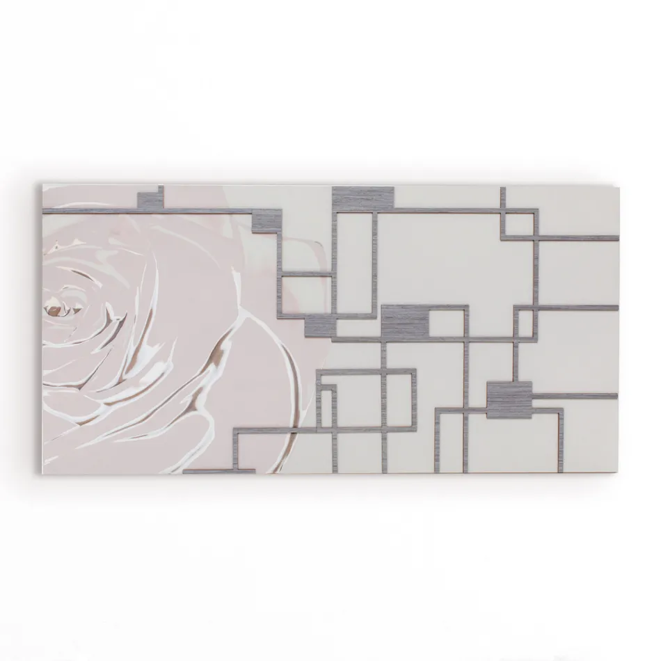 Schilderij met roos en geometrische vormen gemaakt in laser gemaakt in Italië - Rin Viadurini