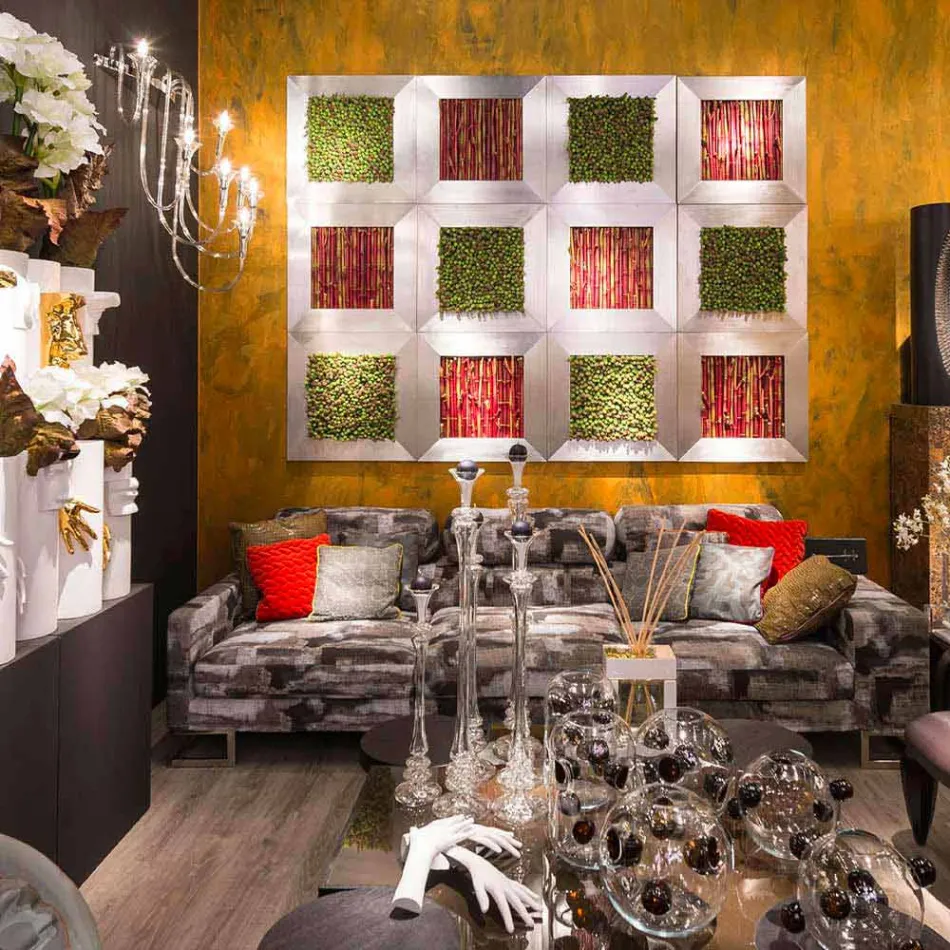 Moderne wandafbeelding in metaal en kunstbloemen Made in Italy - Gonio Viadurini