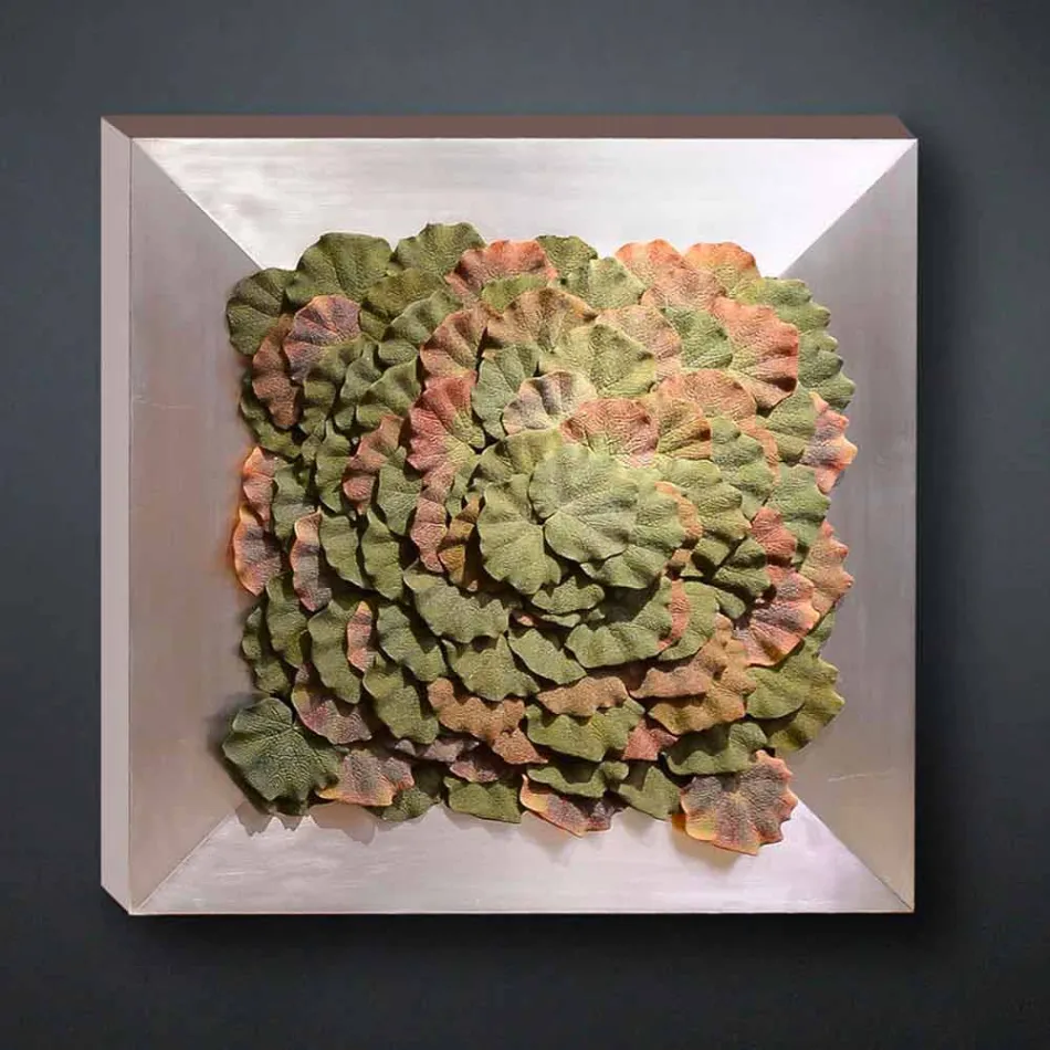 Moderne wandafbeelding in metaal en kunstbloemen Made in Italy - Gonio Viadurini