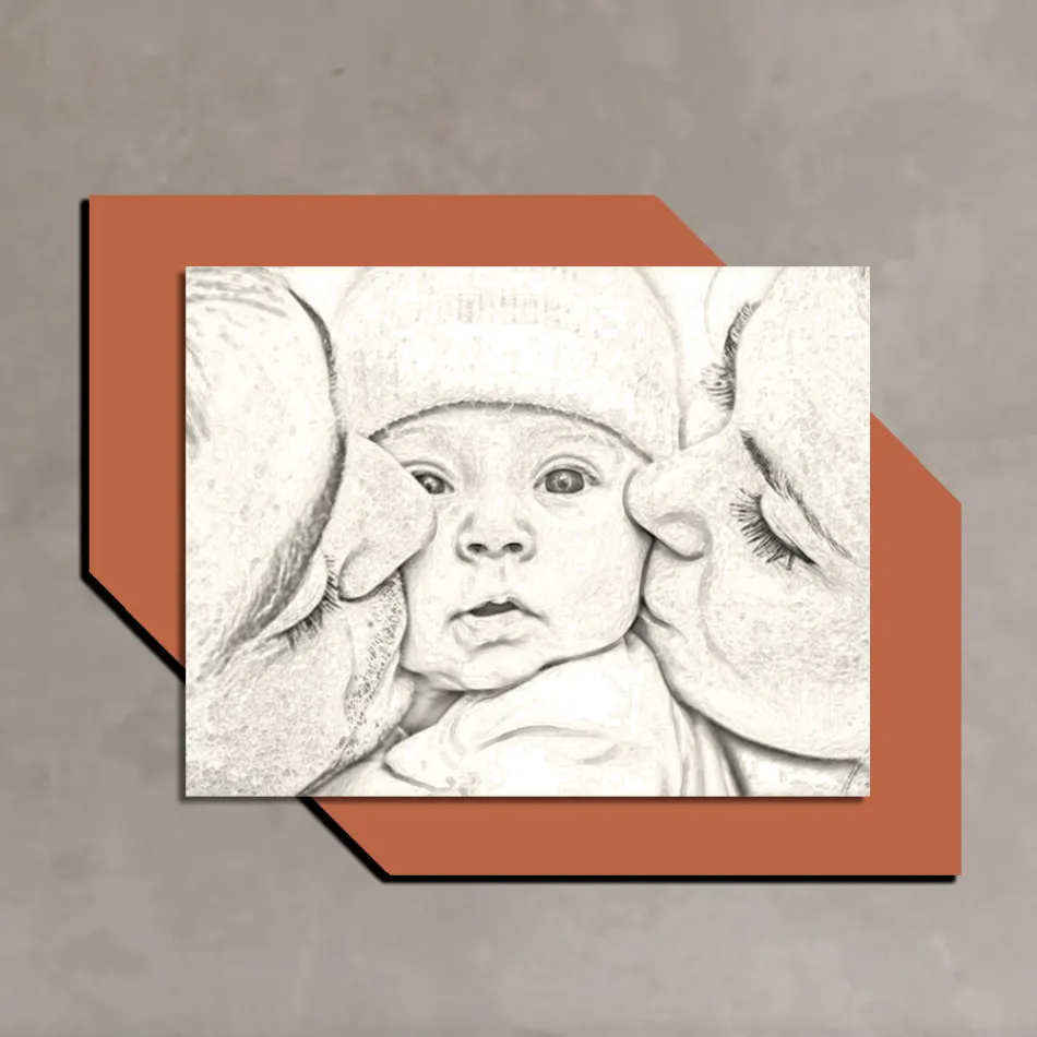 Houten foto met print van een kus voor een kind Made in Italy - Andorra Viadurini