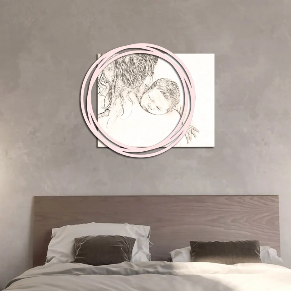 Houten foto met print van vrouw met kind Made in Italy - Taiwan Viadurini