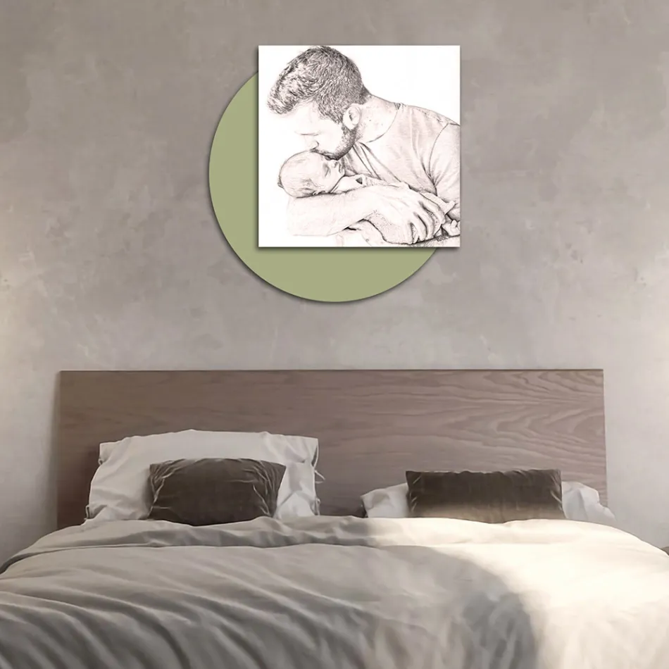 Houten foto met print van vader die zijn zoon kust Made in Italy - België Viadurini