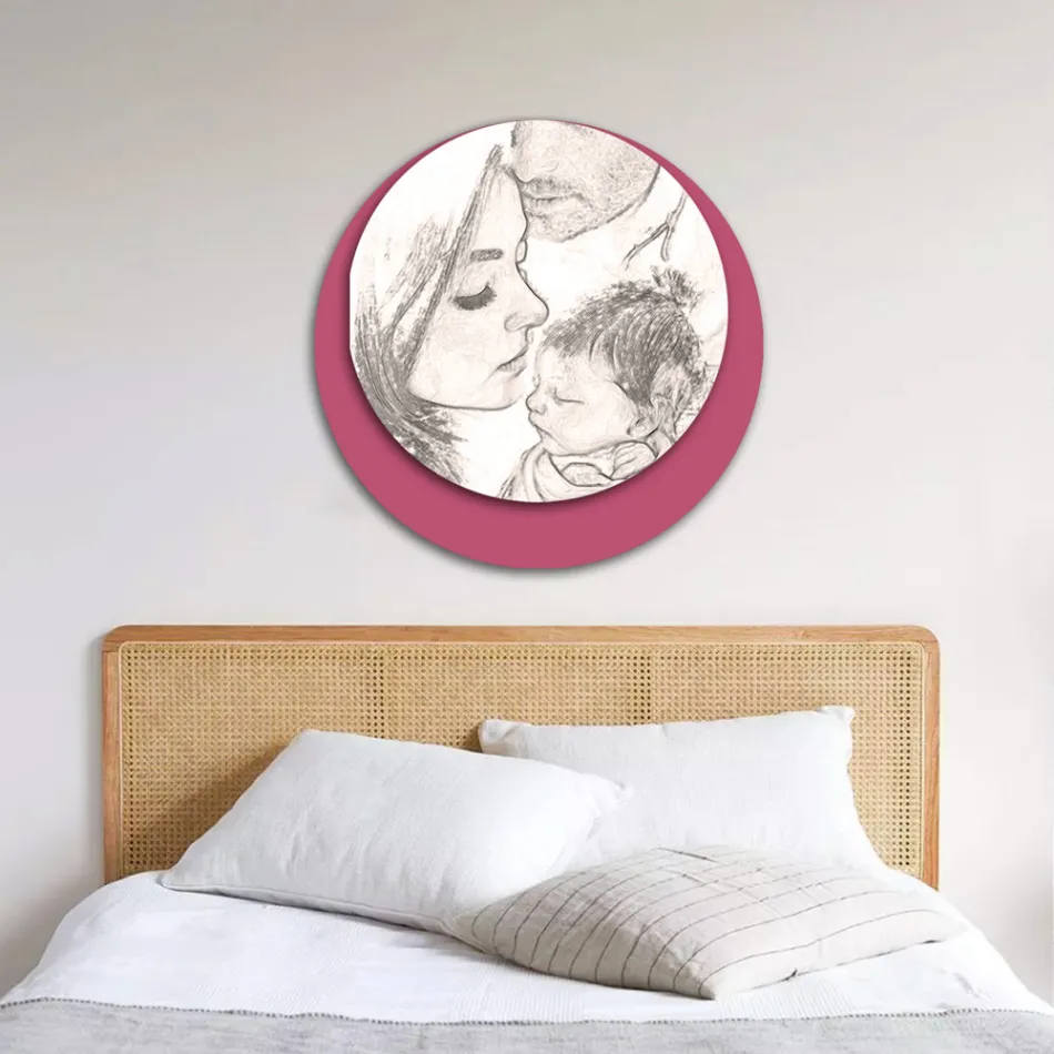 Houten foto met print van een verenigde familie Made in Italy - Canada Viadurini