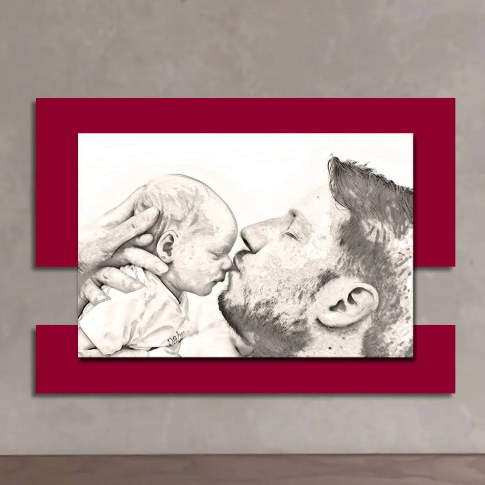 Houten afbeelding met print van man met kind Made in Italy - Kosovo Viadurini