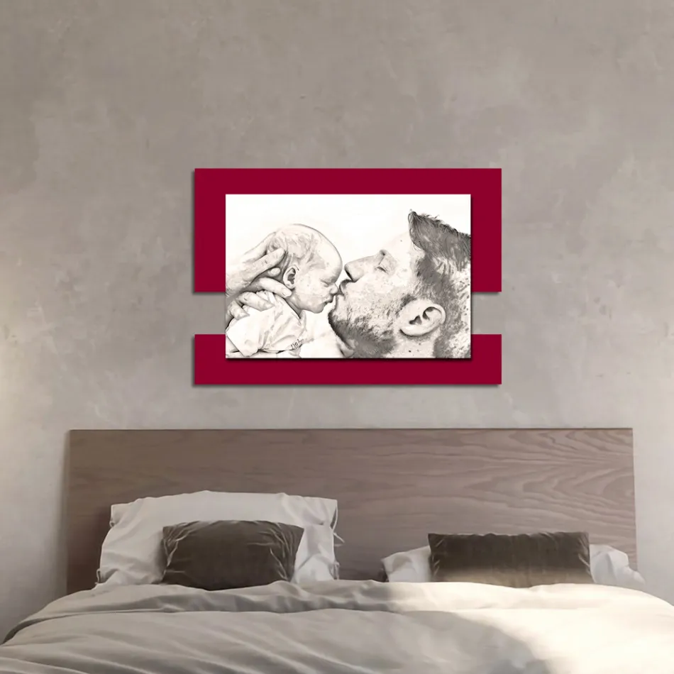 Houten afbeelding met print van man met kind Made in Italy - Kosovo Viadurini